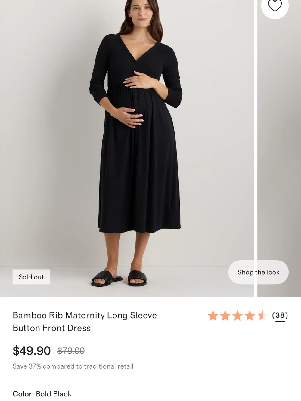 Bamboo Rib Maternity Long Sleeve Button Front Dress - Bold Blacktop QUINCE